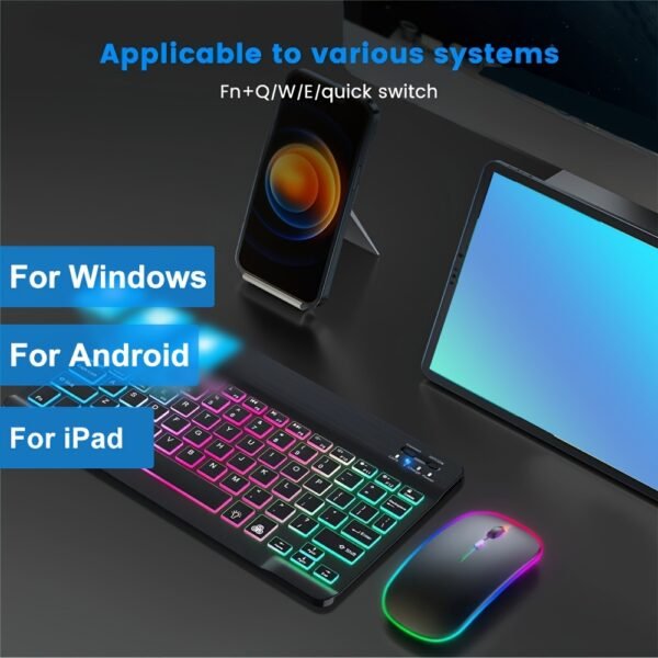 Ultra-Slim Backlit Wireless Keyboard and Mouse Set for iPad Android Windows Tablet Phone