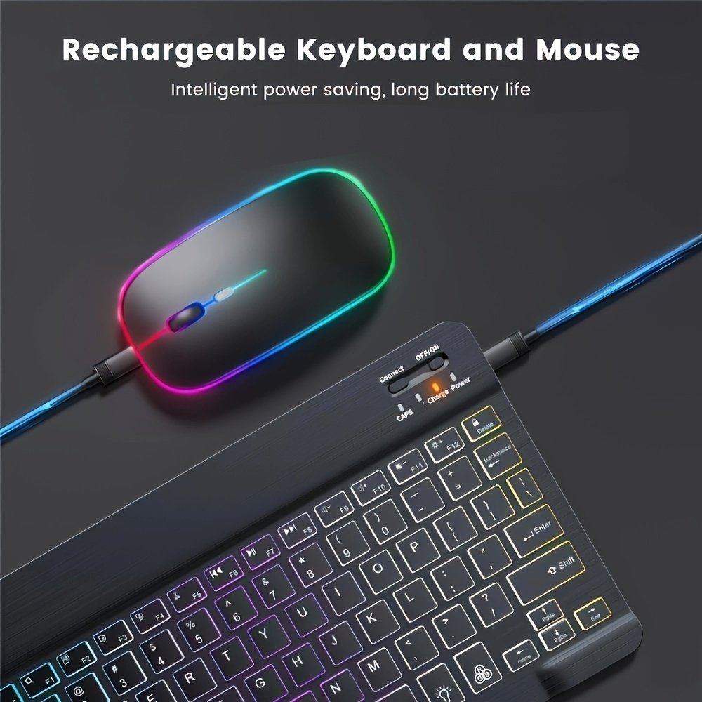 Ultra-Slim Backlit Wireless Keyboard and Mouse Set for iPad Android Windows Tablet Phone