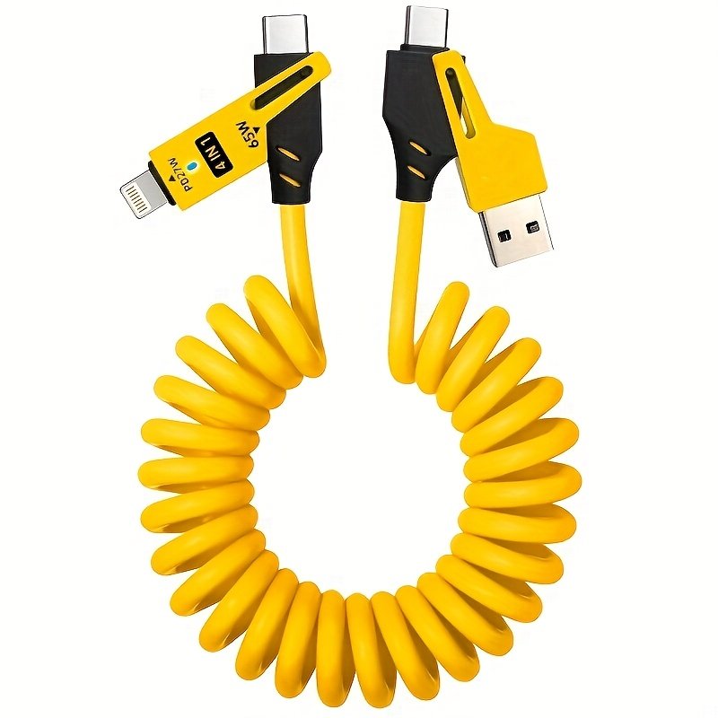 4-In-1 Spring Data Cable 65W Fast Charging Multi-Connector Charging Cable 149.35cm