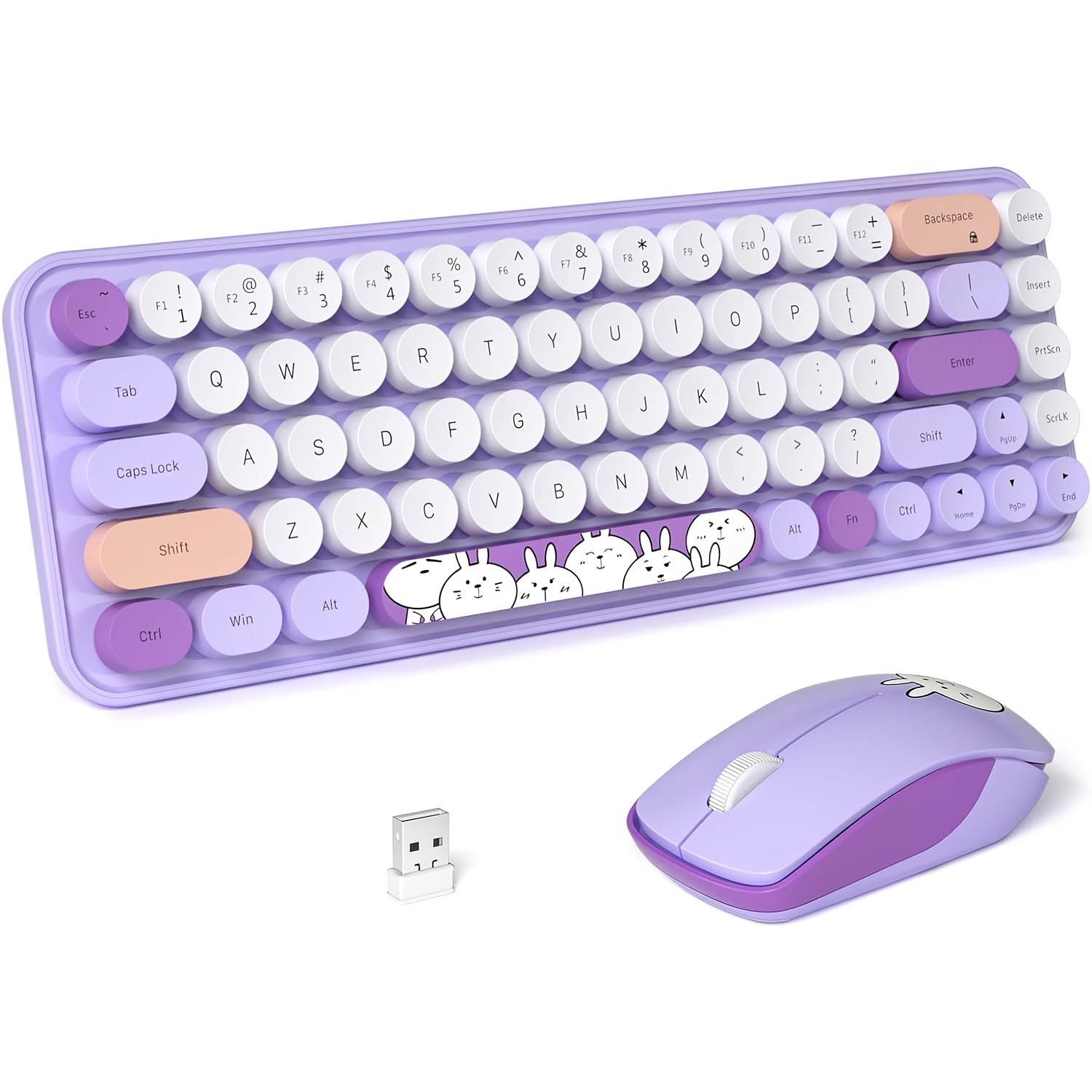 2.4G Wireless Retro Keyboard and Mouse Set with 68-Key Round Keycaps for Laptop PC