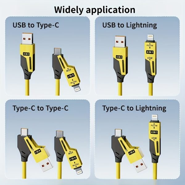 4-In-1 Spring Data Cable 65W Fast Charging Multi-Connector Charging Cable 149.35cm